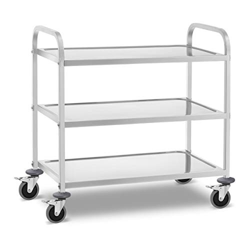 Royal Catering Carro De Servicio En Acero Inoxidable Camarera RCSW 3B (3 estantes, Distancia entre estantes: 30 cm, Capacidad de carga 240 kg)