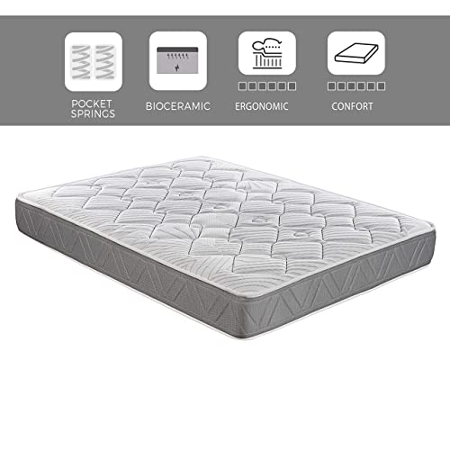 ROYAL SLEEP Colchón de muelles ensacados y viscocarbono con Hilo biocerámico, Confort Alto, firmeza Media-Alta 135x190, Ceramic Pocket