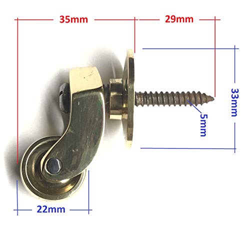 Ruedas de latón macizo de alta calidad con ruedas de 22 mm – latón pulido genuino – antiguo vintage – ajuste estilo tornillo – latón pulido – Empresa del Reino Unido – Juego de 4