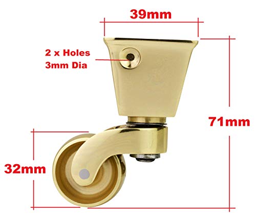 Ruedas de latón macizo de alta calidad con ruedas de 32 mm – latón pulido sólido – antiguo vintage – ajuste estilo taza cuadrada – latón pulido – Empresa del Reino Unido – Juego de 4