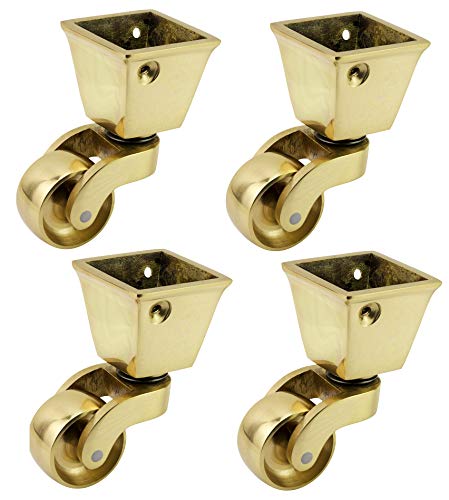 Ruedas de latón macizo de alta calidad con ruedas de 32 mm – latón pulido sólido – antiguo vintage – ajuste estilo taza cuadrada – latón pulido – Empresa del Reino Unido – Juego de 4