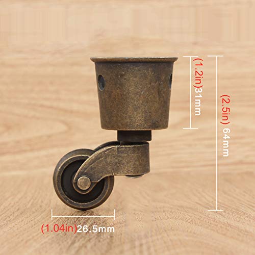 Ruedas de Metal,Ruedas para Muebles,Ruedas Giratorias de Estilo Antiguo Vintage,Rueda Pivotantes de Taza,para Camas,Sillones,Sofá,Carga 150kg,Marrón,Juego de 4