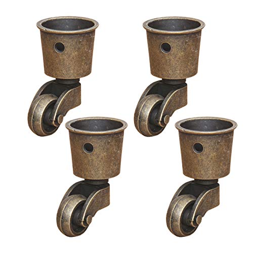 Ruedas de Metal,Ruedas para Muebles,Ruedas Giratorias de Estilo Antiguo Vintage,Rueda Pivotantes de Taza,para Camas,Sillones,Sofá,Carga 150kg,Marrón,Juego de 4