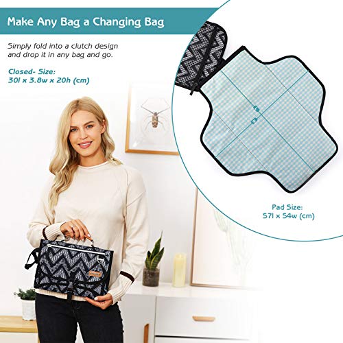 RUVALINO Cambiador Portátil, Kit Cambiador Viaje Impermeable Extra Ancho, Cambia Pañales Bebe Plegable con Cojín para Cabeza, Estampado Chevron