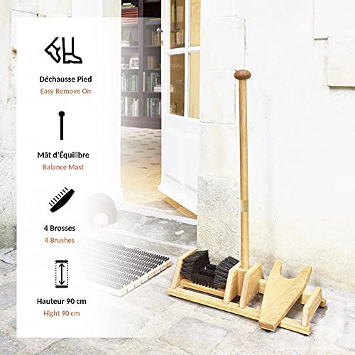 Sacabotas / 4 Cepillos - Sacabotas con Palo de equilibrio - Cepillo, Rascador de botas, limpia zapatos - Práctico para retirar las botas sin esfuerzo - 90 cm - Madera
