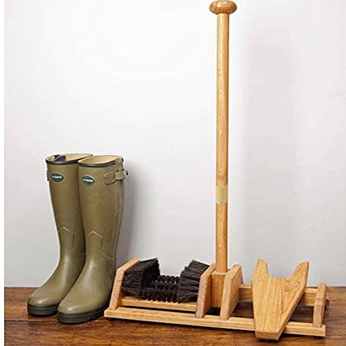 Sacabotas / 4 Cepillos - Sacabotas con Palo de equilibrio - Cepillo, Rascador de botas, limpia zapatos - Práctico para retirar las botas sin esfuerzo - 90 cm - Madera