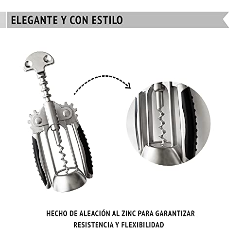 Sacacorchos profesional camarero, abrebotellas de acero inoxidable ideal para uso doméstico y profesional, sacacorchos vino profesional manual de 18cm con doble palanca de agarre