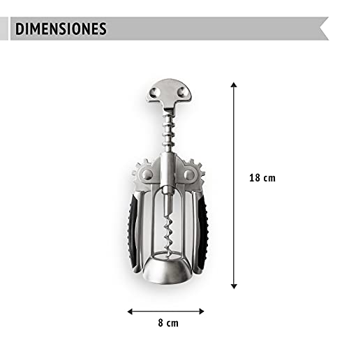 Sacacorchos profesional camarero, abrebotellas de acero inoxidable ideal para uso doméstico y profesional, sacacorchos vino profesional manual de 18cm con doble palanca de agarre