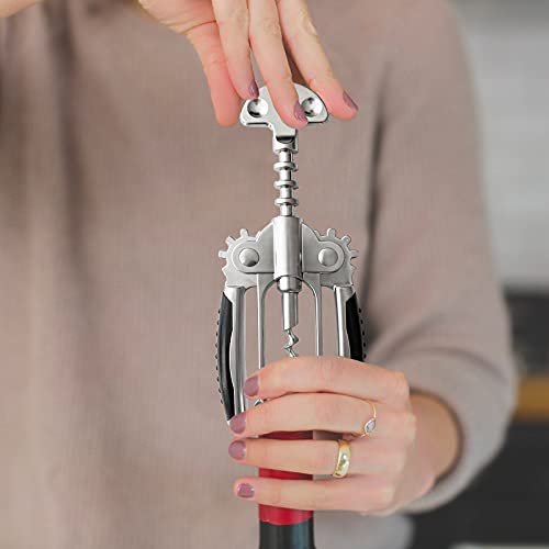 Sacacorchos profesional camarero, abrebotellas de acero inoxidable ideal para uso doméstico y profesional, sacacorchos vino profesional manual de 18cm con doble palanca de agarre