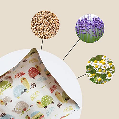Saco térmico semillas bebé. Saco semillas bebé anticólicos con trigo, flores de lavanda y manzanilla. Cojín térmico bebé con funda hidrófuga extraíble y lavable 100% algodón.(17x10 cm) (Tortugas)
