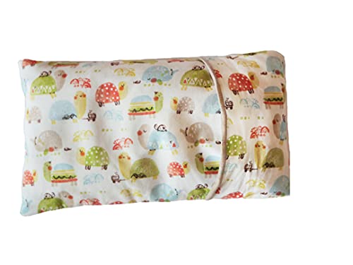 Saco térmico semillas bebé. Saco semillas bebé anticólicos con trigo, flores de lavanda y manzanilla. Cojín térmico bebé con funda hidrófuga extraíble y lavable 100% algodón.(17x10 cm) (Tortugas)