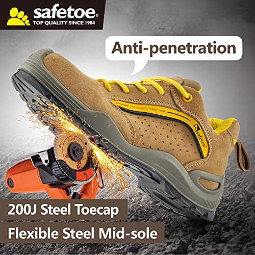 Safetoe Zapatos de Seguridad Hombres y Mujer, 7296YN Botas de Seguridad Tipo de Cuero Transpirable, Puntera de Material Punta de Acerol Ligeros Calzado, Zapatillas para Plantilla mas Comodas
