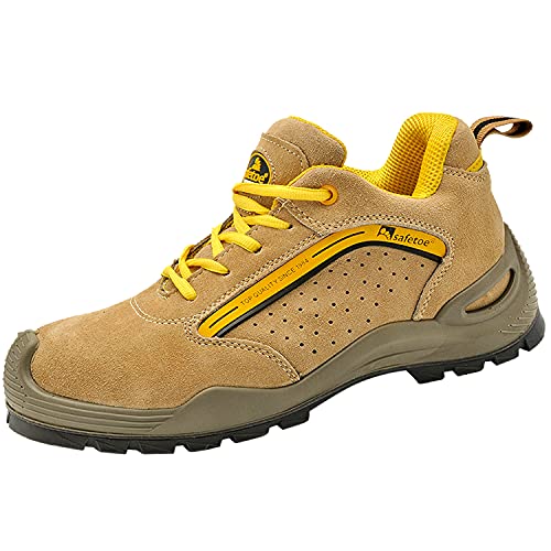 Safetoe Zapatos de Seguridad Hombres y Mujer, 7296YN Botas de Seguridad Tipo de Cuero Transpirable, Puntera de Material Punta de Acerol Ligeros Calzado, Zapatillas para Plantilla mas Comodas