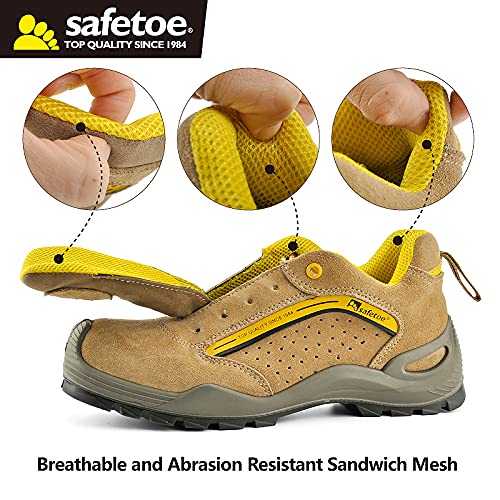 Safetoe Zapatos de Seguridad Hombres y Mujer, 7296YN Botas de Seguridad Tipo de Cuero Transpirable, Puntera de Material Punta de Acerol Ligeros Calzado, Zapatillas para Plantilla mas Comodas