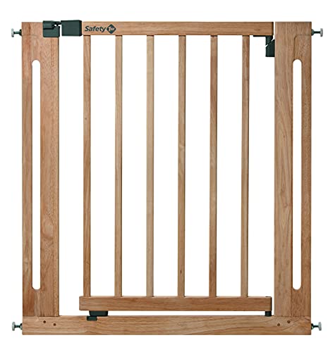 Safety 1st Easy Close Wood - Barrera de seguridad bebés, niños y perros, puerta de seguridad 73 cm hasta 80.5 cm con extensiones, color madera natural