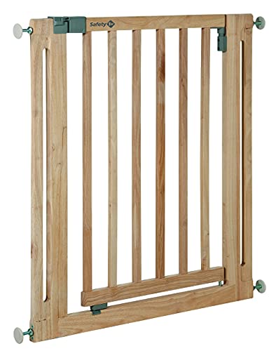 Safety 1st Easy Close Wood - Barrera de seguridad bebés, niños y perros, puerta de seguridad 73 cm hasta 80.5 cm con extensiones, color madera natural