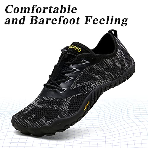 SAGUARO Hombre Mujer Barefoot Zapatillas de Trail Running Minimalistas Zapatillas de Deporte Fitness Gimnasio Caminar Zapatos Descalzos para Correr en Montaña Asfalto Escarpines de Agua, Negro, 45 EU