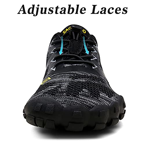 SAGUARO Hombre Mujer Barefoot Zapatillas de Trail Running Minimalistas Zapatillas de Deporte Fitness Gimnasio Caminar Zapatos Descalzos para Correr en Montaña Asfalto Escarpines de Agua, Negro, 45 EU