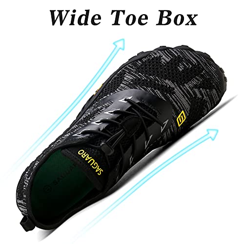 SAGUARO Hombre Mujer Barefoot Zapatillas de Trail Running Minimalistas Zapatillas de Deporte Fitness Gimnasio Caminar Zapatos Descalzos para Correr en Montaña Asfalto Escarpines de Agua, Negro, 45 EU