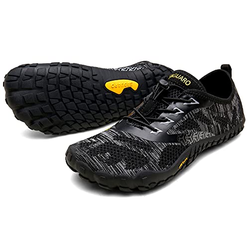 SAGUARO Hombre Mujer Barefoot Zapatillas de Trail Running Minimalistas Zapatillas de Deporte Fitness Gimnasio Caminar Zapatos Descalzos para Correr en Montaña Asfalto Escarpines de Agua, Negro, 45 EU