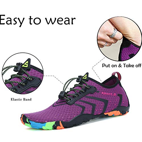 SAGUARO Zapatos de Agua Hombre Mujer Deportes Acuáticos Escarpines para la Playa de Buceo Surf Snorkel Yoga Piscina, Morado 35