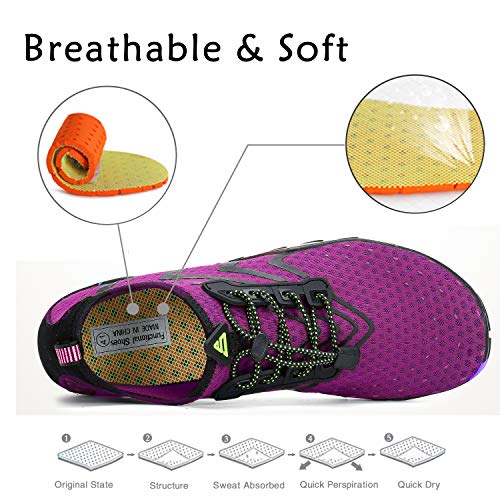 SAGUARO Zapatos de Agua Hombre Mujer Deportes Acuáticos Escarpines para la Playa de Buceo Surf Snorkel Yoga Piscina, Morado 35