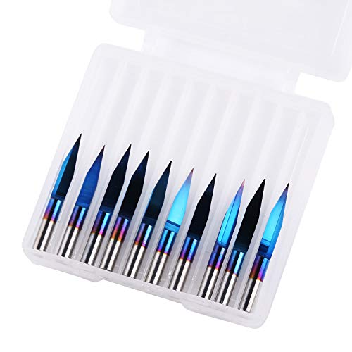 SainSmart Genmitsu - Brocas para grabado (10 unidades, 20 grados, punta de 0,1 mm, vástago cónico, punta de 1/8")