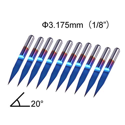 SainSmart Genmitsu - Brocas para grabado (10 unidades, 20 grados, punta de 0,1 mm, vástago cónico, punta de 1/8")