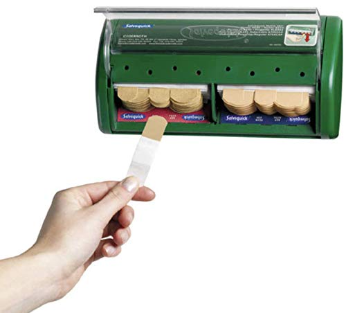 Salvequick ® | Dispensador de apósitos | Dispensador de apósitos con soporte de pared de fácil utilización | Dispensa dos tipos de apósitos diferentes 40 x apósitos de tela y 45 x apósitos plásticos