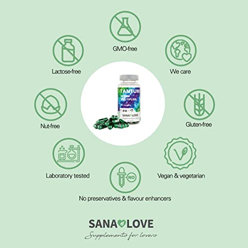 SANA LOVE® -TANTUM - Naturalmente mejor espermatogénesis. Vegano, vegetariano, sin gluten, sin conservantes, sin aromas adicionales, sin frutos secos, no modificado genéticamente,Pack(1x60 cápsulas)
