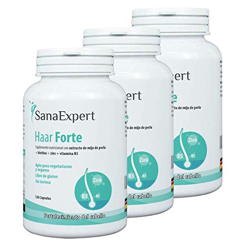 SanaExpert Haar Forte Pack X3 | VITAMINAS PARA EL CRECIMIENTO Y LA SALUD DEL PELO | con Biotina, Zinc, Mijo Perlado y Selenio (3). Ingredientes veganos 100% naturales.