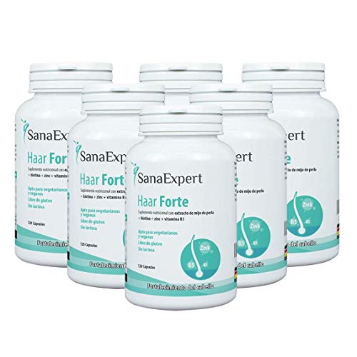 SanaExpert Haar Forte Pack X6 | VITAMINAS PARA EL CRECIMIENTO Y LA SALUD DEL PELO | con Biotina, Zinc, Mijo Perlado y Selenio (1080 Comprimidos (6)