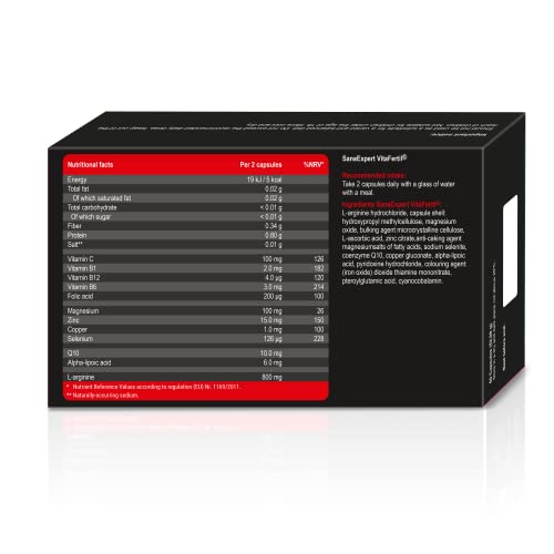 SanaExpert VitaFertil | SUPLEMENTO NATURAL PARA LA FERTILIDAD MASCULINA | con L-arginina, Zinc, Vitamina C (60 cápsulas).