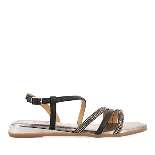 SANDALIAS CON CUÑA DE TIRAS FINAS NEGRAS PARA MUJER KNAPP
