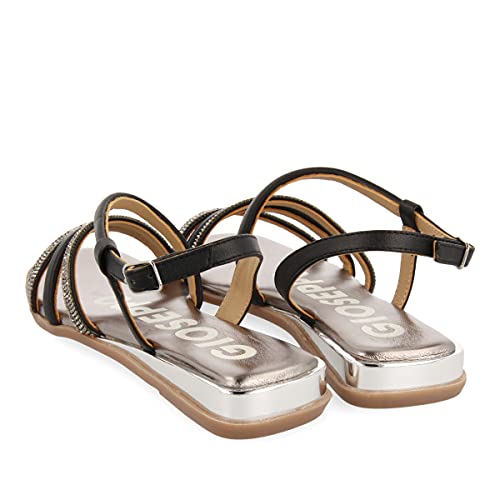 SANDALIAS CON CUÑA DE TIRAS FINAS NEGRAS PARA MUJER KNAPP