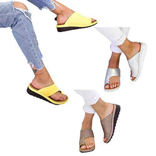 Sandalias de Verano para Mujer Zapatillas de Fondo Plano de Espuma Ligera Sandalias de Media Punta de Fondo Grueso Sandalias de Dedo del pie para Mujer de Color sólido - Plata - 37