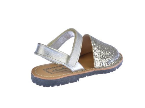 Sandalias Menorquinas para Niñas en Glitter Todo Piel mod203. Calzado infantil Made in Spain, Garantia de calidad. (26, Plata)