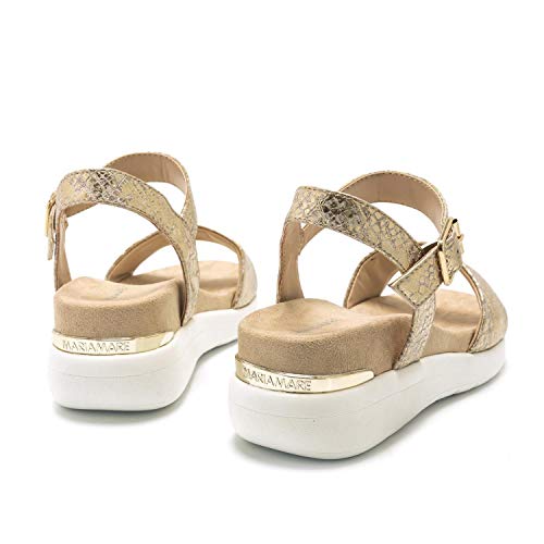 Sandalias Mujer MARIAMARE | Sandalias 68091 | MARIAMARE Mujer | Sandalias Tira de Tobillo | Cierre con Hebilla | 49102 | Oro | 38