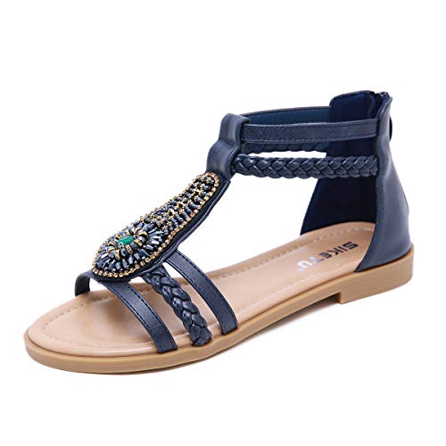 Sandalias para Mujer, Summer Beach Sandalias Planas de Gladiador Sandalias de Punta Abierta Boho para Mujer Sandalias cómodas con Correa en el Tobillo Chanclas
