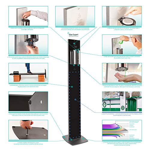 SANITA Dispensador de vidrio de pie con sensor para gel higienizante blanco - columna de higiene funciona sin contacto y con una capacidad de 700ml | Sensor de desinfección de manos - VIDRIO BLANCO