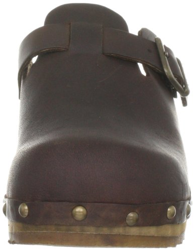 Sanita Kristel | Zuecos Abiertos | Producto Artesanal Original para Mujer | Zuecos de Piel con Suela de Madera | Marrón Oscuro | 36 EU