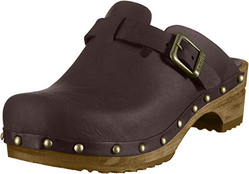 Sanita Kristel | Zuecos Abiertos | Producto Artesanal Original para Mujer | Zuecos de Piel con Suela de Madera | Marrón Oscuro | 36 EU