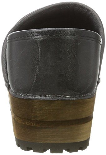 Sanita Nanna | Zuecos Cerrados | Producto Artesanal Original para Mujer | Zuecos de Piel con Suela de Madera | Gris Oscuro | 37 EU
