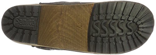 Sanita Nanna | Zuecos Cerrados | Producto Artesanal Original para Mujer | Zuecos de Piel con Suela de Madera | Gris Oscuro | 37 EU