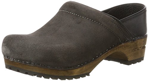 Sanita Nanna | Zuecos Cerrados | Producto Artesanal Original para Mujer | Zuecos de Piel con Suela de Madera | Gris Oscuro | 37 EU