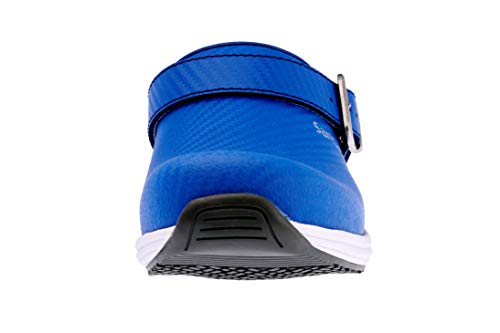 Sanita Wave Carbon | Zuecos Abiertos | Originales Hechos a Mano para Mujeres | Plantilla anatómica de Espuma Suave | Correa de talón Ajustable | Suela Antideslizante certificada | Azul | 42 EU