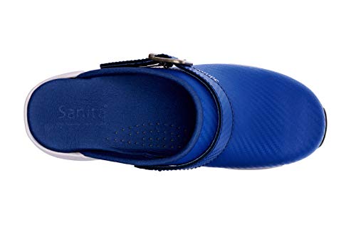 Sanita Wave Carbon | Zuecos Abiertos | Originales Hechos a Mano para Mujeres | Plantilla anatómica de Espuma Suave | Correa de talón Ajustable | Suela Antideslizante certificada | Azul | 42 EU