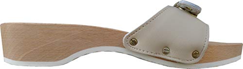 Sanital Light - Zueco de madera Art. 100 - Empeine de piel beige Beige Size: 40 EU