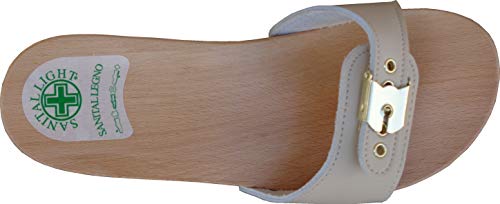 Sanital Light - Zueco de madera Art. 100 - Empeine de piel beige Beige Size: 40 EU