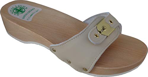 Sanital Light - Zueco de madera Art. 100 - Empeine de piel beige Beige Size: 40 EU